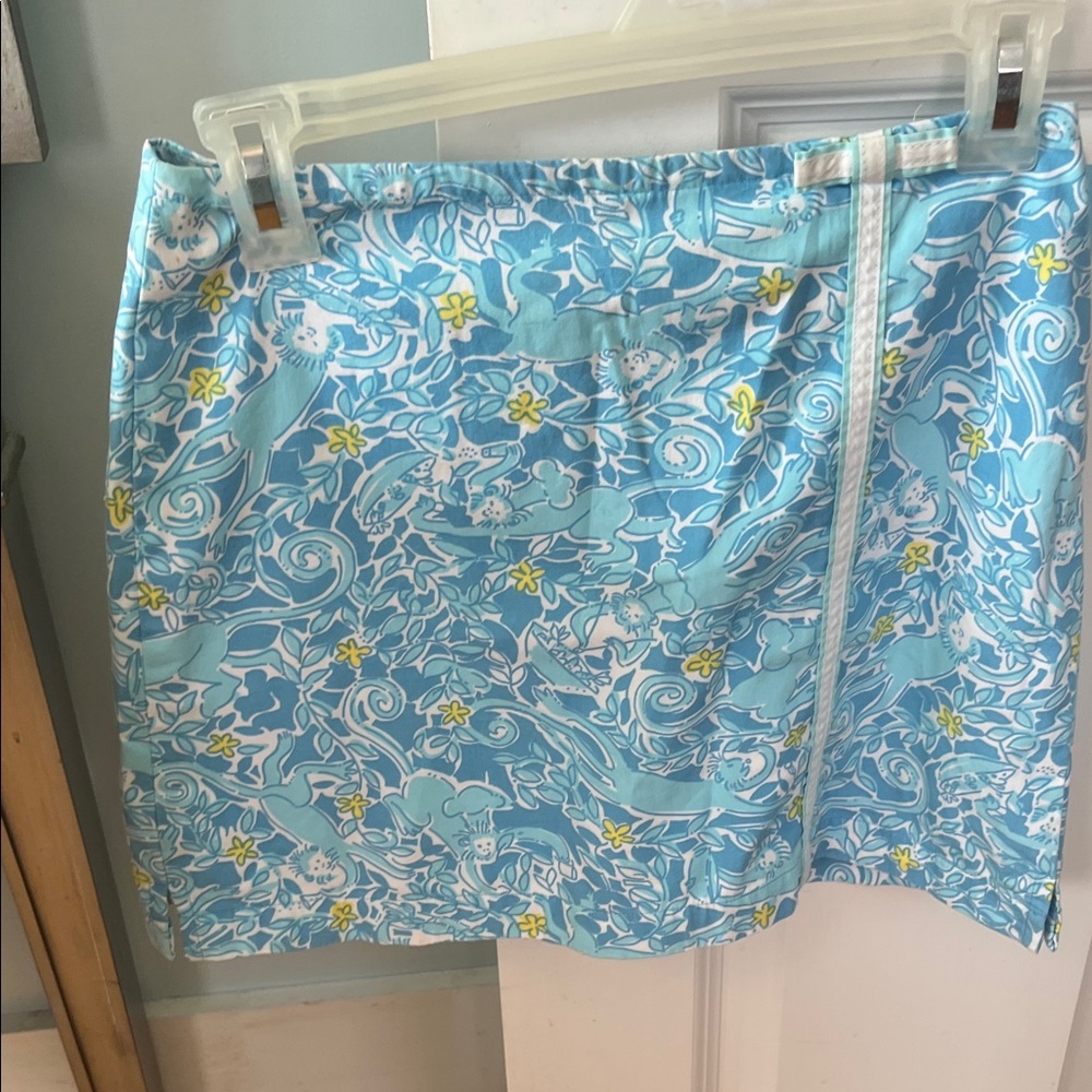 Lilly Pulitzer Blue Aqua Floral Skort Girls 14 Rare monkey print
